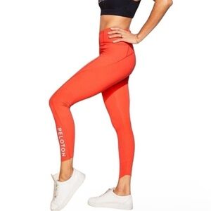 Athleta Peloton Velocity Ankle Leggings Orange Size Large Women’s Side Pockets